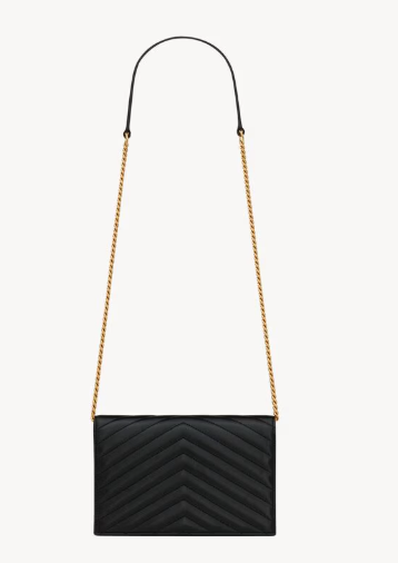 YSL CASSANDRE Envelope Chain Wallet in Lambskin Black