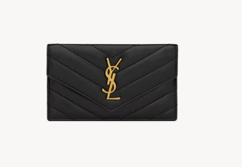 YSL CASSANDRE Matelasse Fragments Flap Card Case in Lambskin Black