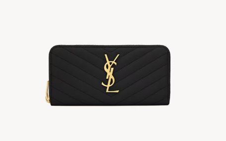 YSL ASSANDRE Matelasse Zip Around Wallet Black