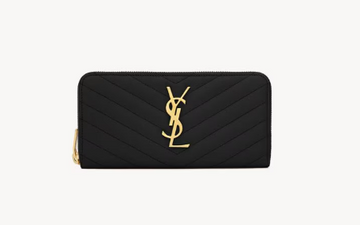 YSL ASSANDRE Matelasse Zip Around Wallet Black