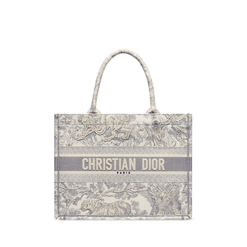 Dior Ecru and Gray Toile de Jouy Embroidery Medium Tote Bag