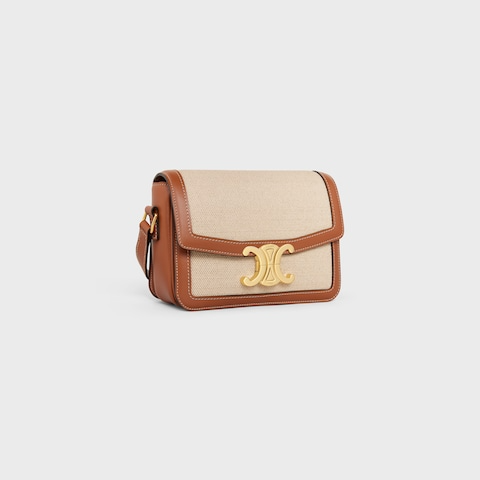 Celine Teen Triomphe in Textile and Calfskin Natural Tan