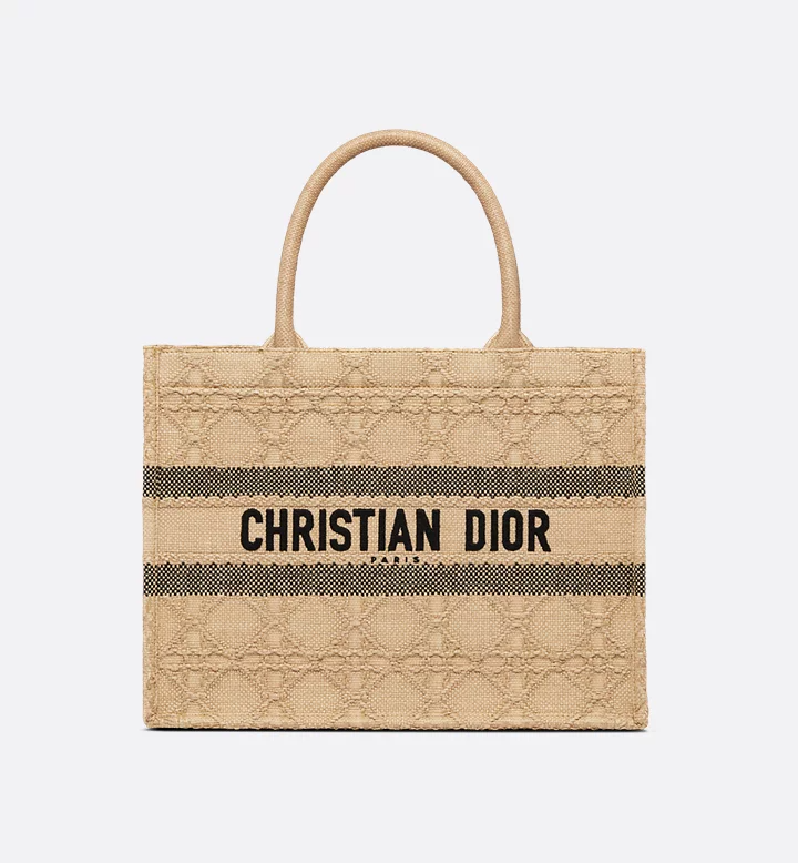 Dior Natural Cannage Raffia Medium Tote Bag