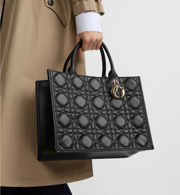 Dior Black Macrocannage Calfskin Medium Tote Bag