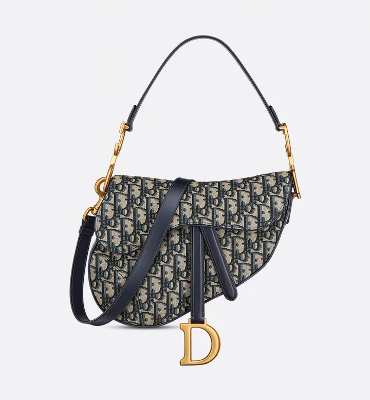Dior Saddle Bag with Strap Blue Oblique Jacquard