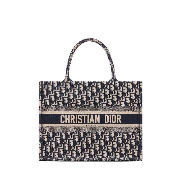 Dior Blue Dior Oblique Embroidery Medium Tote Bag