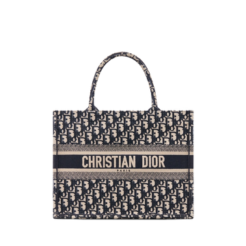 Dior Blue Dior Oblique Embroidery Medium Tote Bag