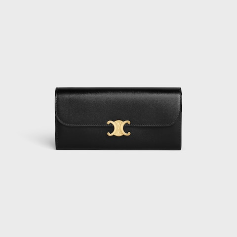 Celine Large Wallet Triomphe Black Shiny Calfskin