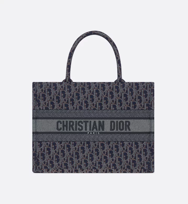 Dior Blue and Tobacco Brown Dior Oblique Denim Medium Tote