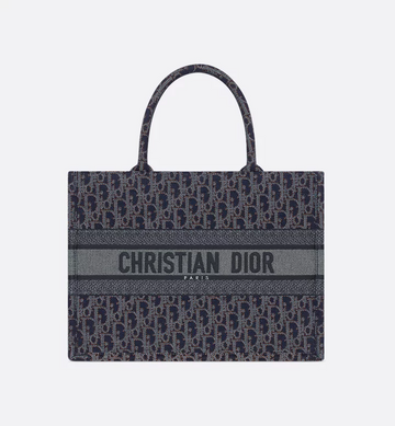 Dior Blue and Tobacco Brown Dior Oblique Denim Medium Tote
